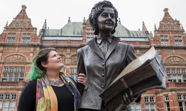 Sam Holland with Barbara Castle statue